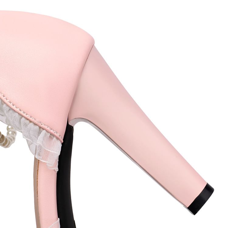 Pearl High Ruffle Trim Heel Sandals Faux