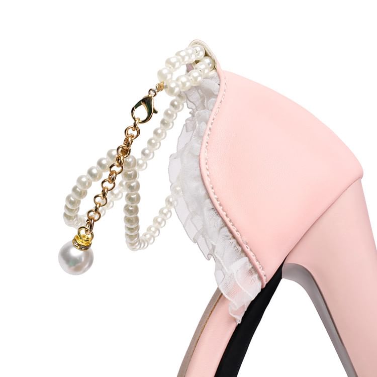 Pearl High Ruffle Trim Heel Sandals Faux