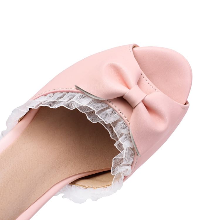 High Heel Faux Pearl Ruffle Trim Sandals
