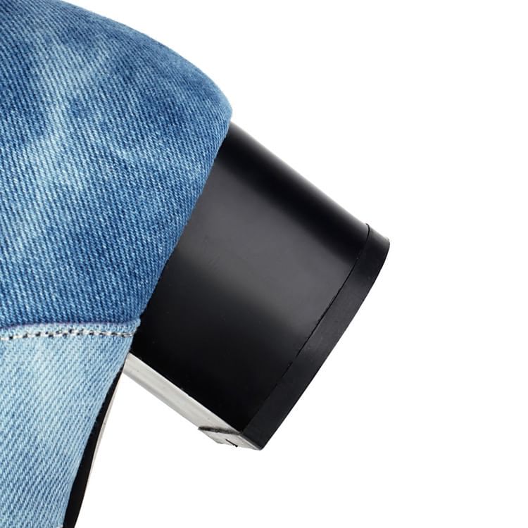 Denim Chunky Heel Thong Boots Washed Tall