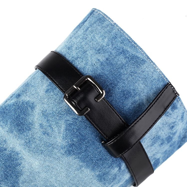 Denim Chunky Heel Thong Boots Washed Tall