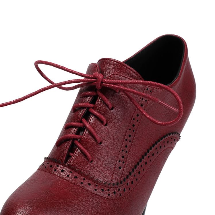 Lace-Up Stiletto Shoes Brogue Platform Heel