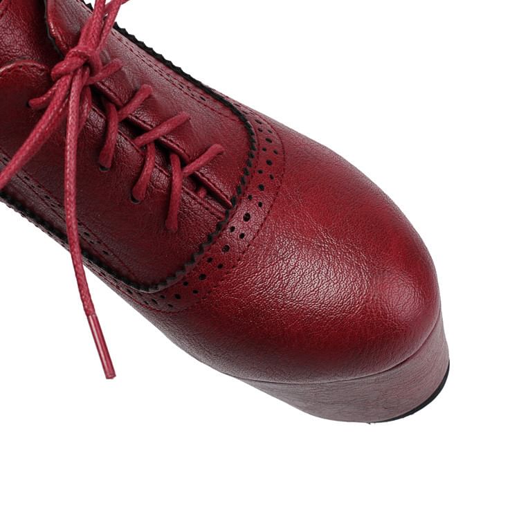 Lace-Up Stiletto Shoes Brogue Platform Heel