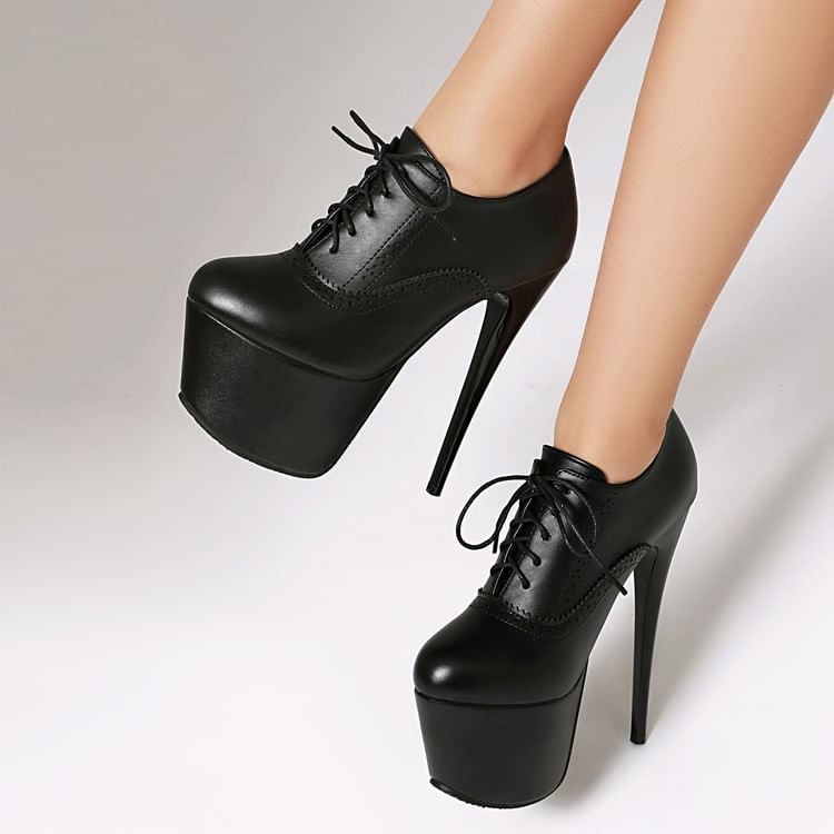 Lace-Up Stiletto Shoes Brogue Platform Heel