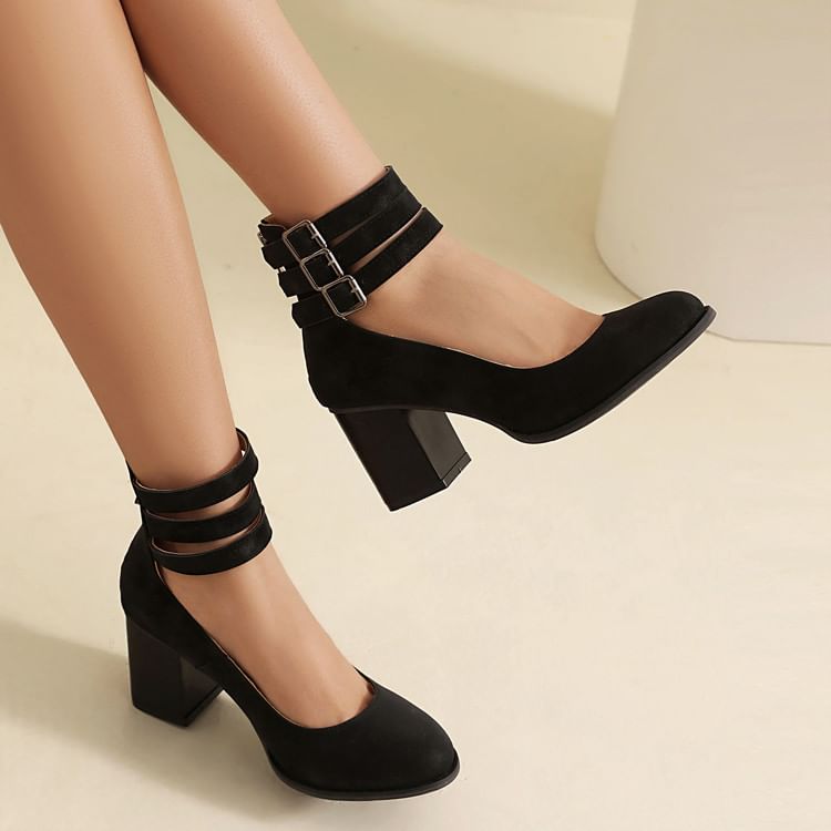 Jane Mary Round Heel Chunky Toe Pumps