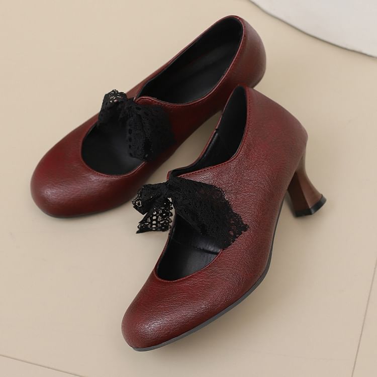 Jane Low Plain Heel Lace Pumps Mary
