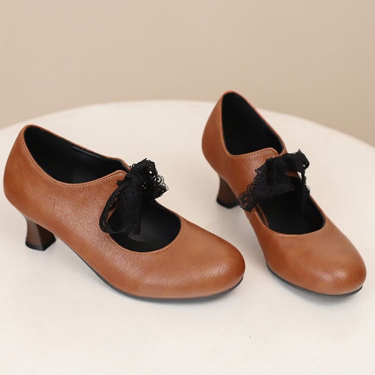 Jane Low Plain Heel Lace Pumps Mary