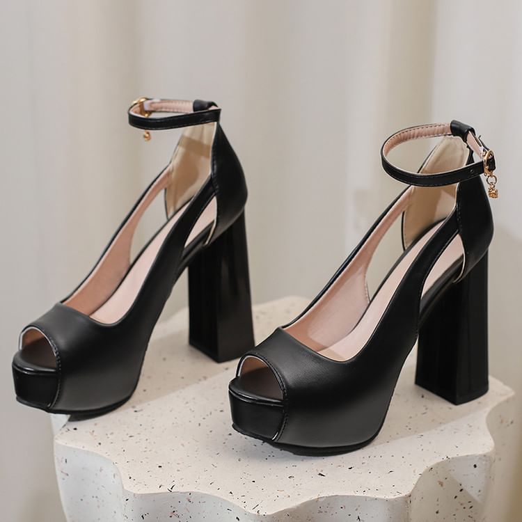 Chunky Heel Platform Two Tone Sandals