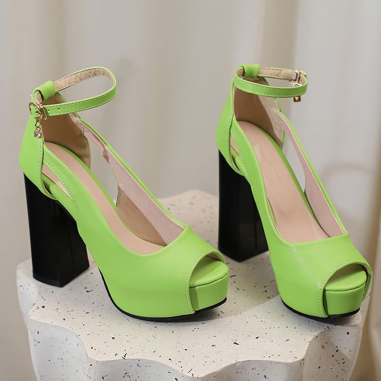 Chunky Heel Platform Two Tone Sandals