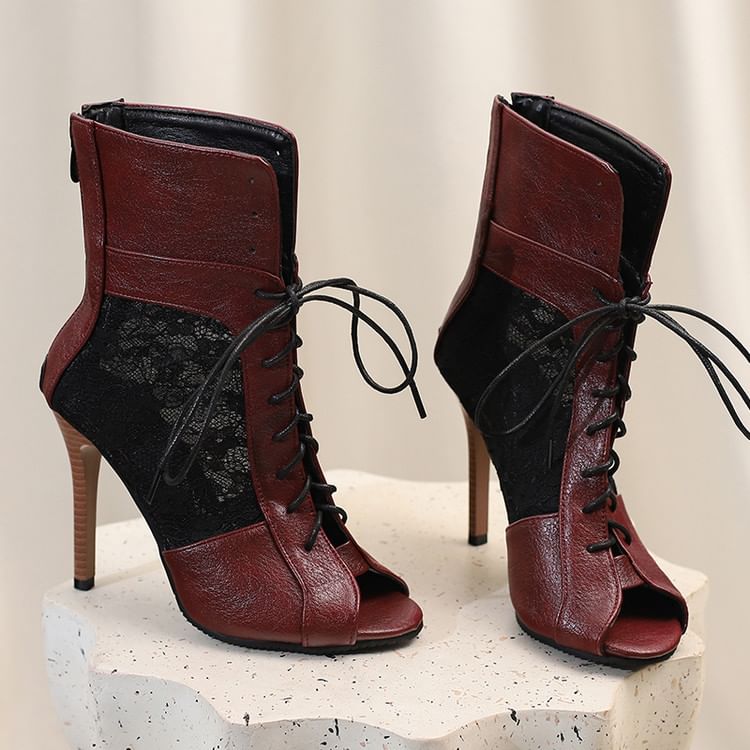 High Peep-Toe Lace Sandals Heel Panel