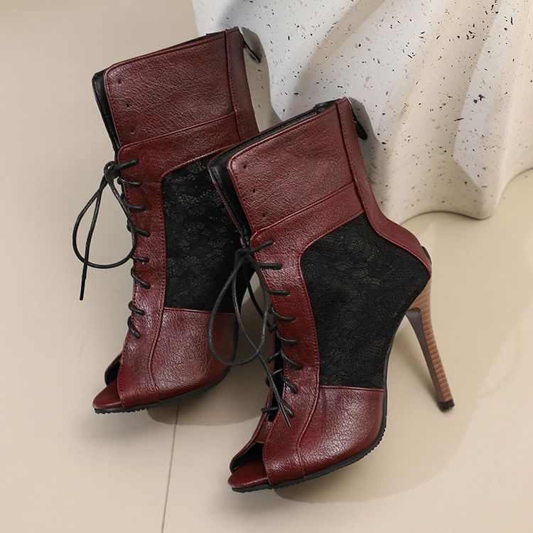 High Peep-Toe Lace Sandals Heel Panel