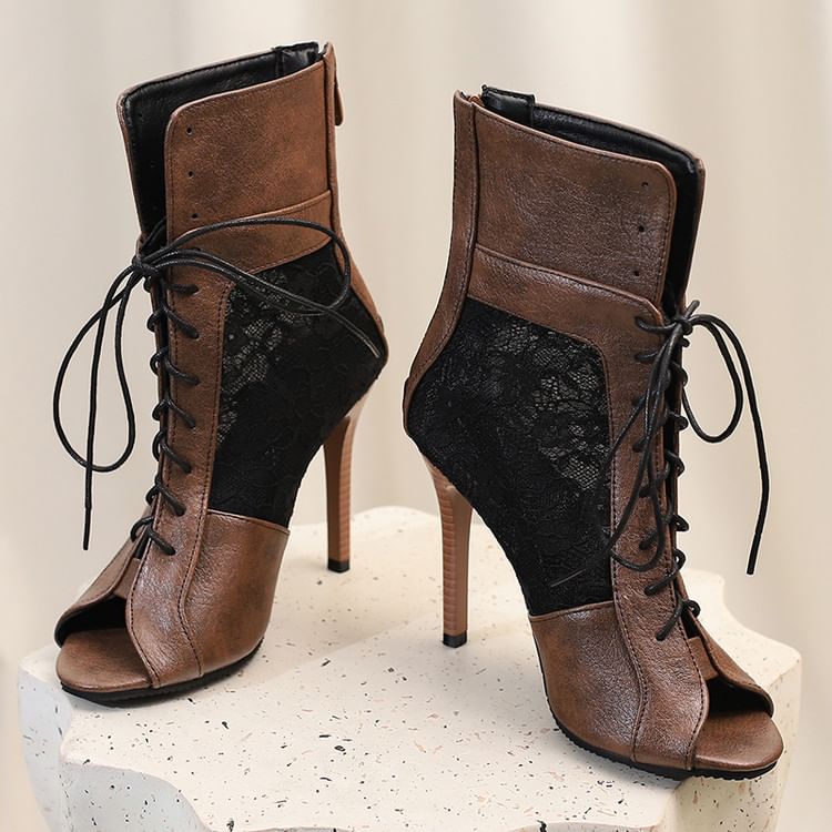 High Peep-Toe Lace Sandals Heel Panel
