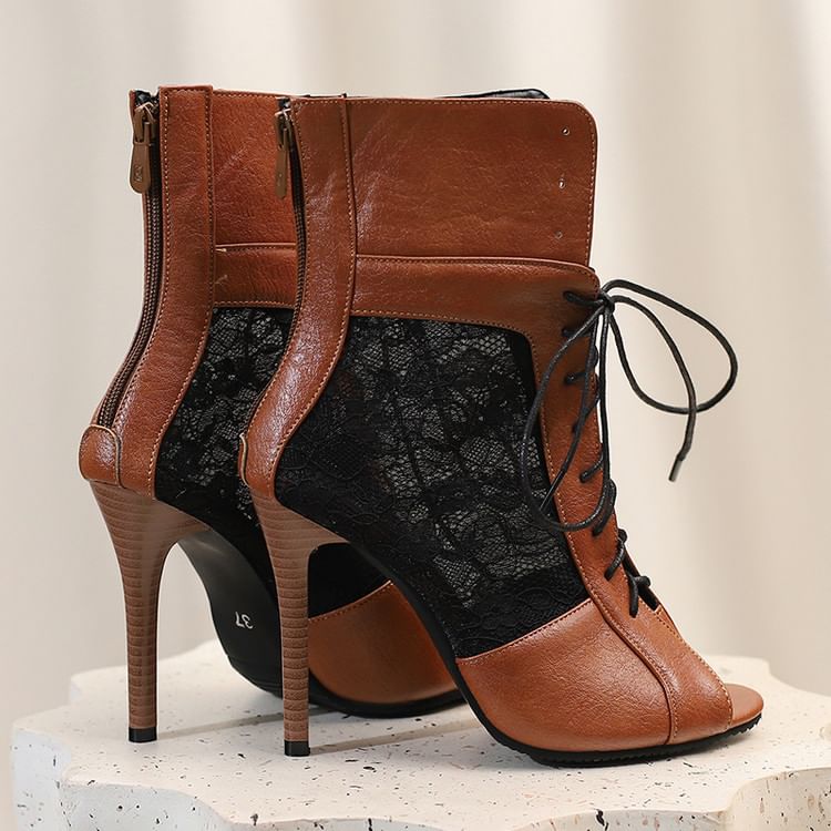 High Peep-Toe Lace Sandals Heel Panel