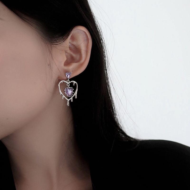 Drop Earring 925 Heart Silver Sterling