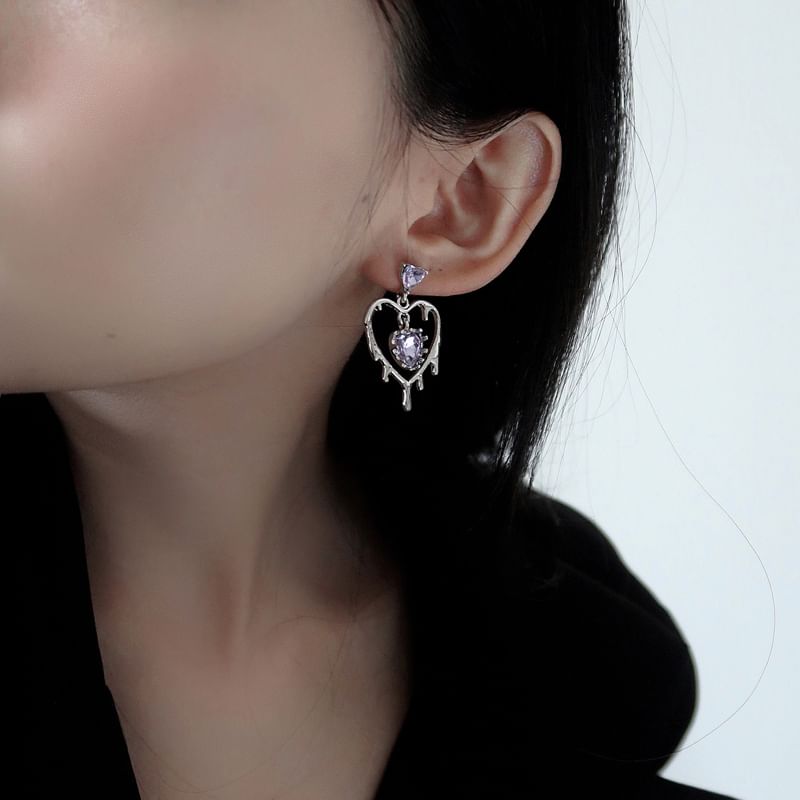 Drop Earring 925 Heart Silver Sterling