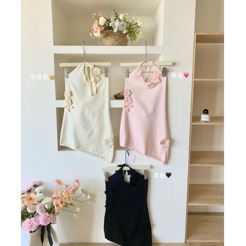 Floral Top Crochet Halter Plain