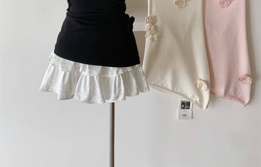 Floral Top Crochet Halter Plain