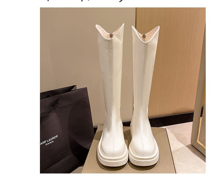 Zip-Up Plain Boots Tall Platform Leather Faux