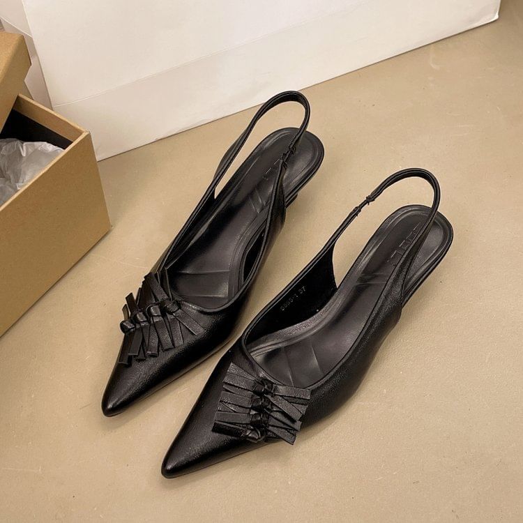 Pointed Leather Faux Sandals Toe Heel Slingback Kitten