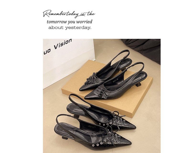 Pointed Leather Faux Sandals Toe Heel Slingback Kitten