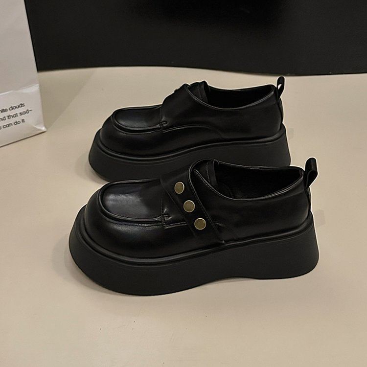 Strap Shoes Plain Platform Leather Faux Adhesive