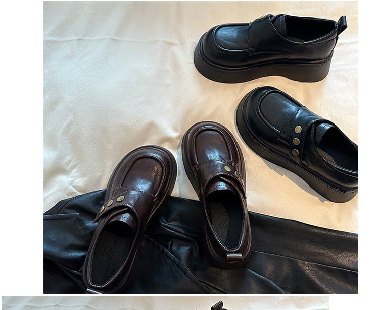 Strap Shoes Plain Platform Leather Faux Adhesive