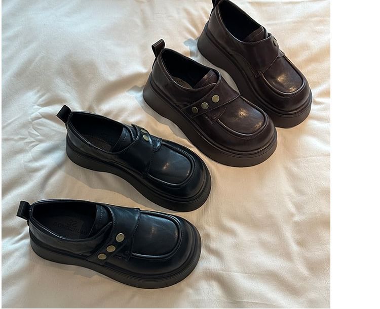 Strap Shoes Plain Platform Leather Faux Adhesive