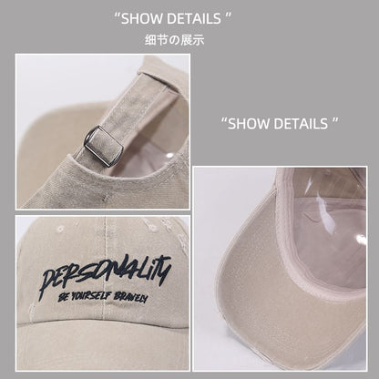 Distressed Lettering Cap Embroidered Washed Baseball