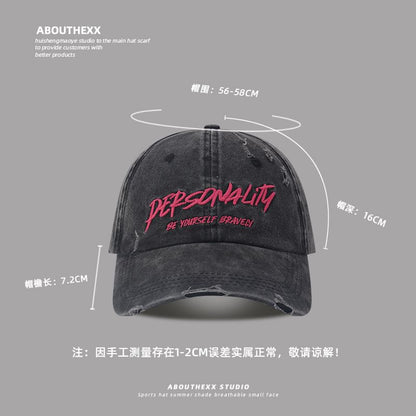 Distressed Lettering Cap Embroidered Washed Baseball