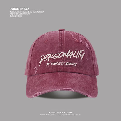 Distressed Lettering Cap Embroidered Washed Baseball