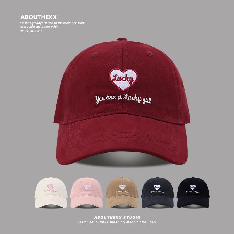 Cap Heart Embroidered Lettering Baseball
