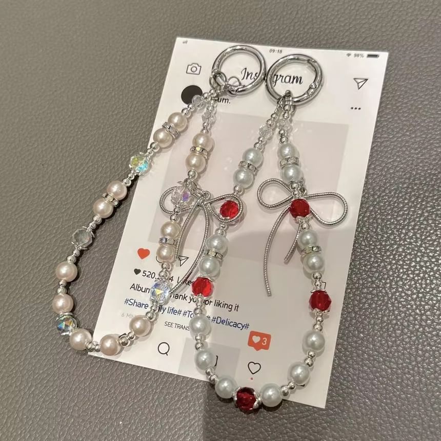 Bow Faux with Pearl Strap Pad Lanyard Phone
