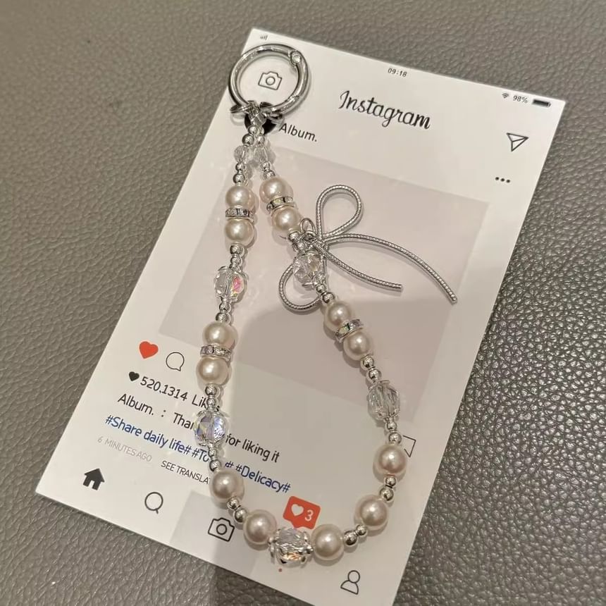 Bow Faux with Pearl Strap Pad Lanyard Phone
