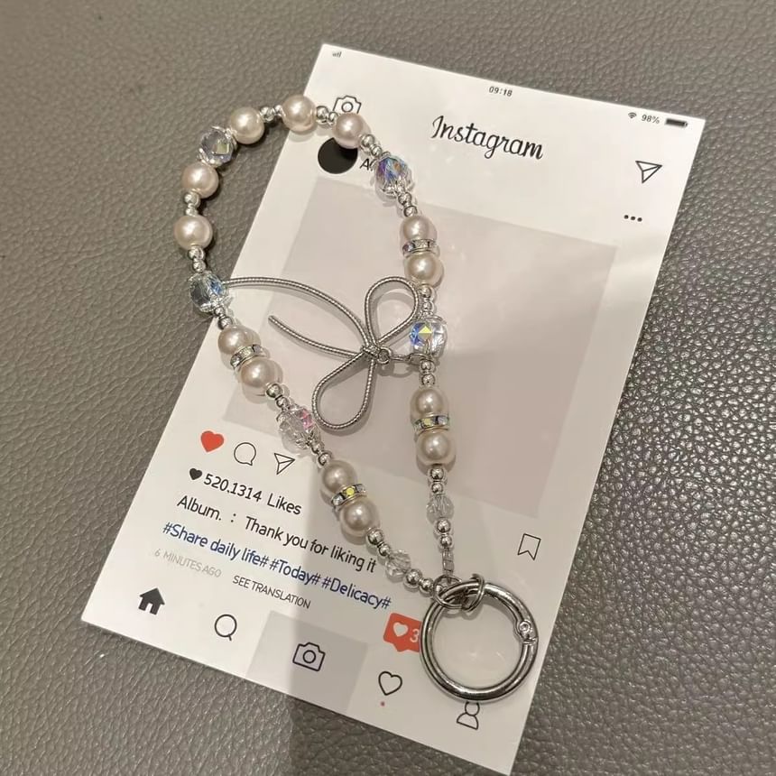 Bow Faux with Pearl Strap Pad Lanyard Phone