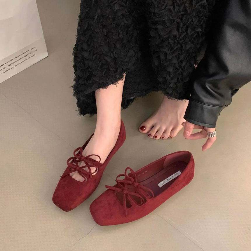 Toe Mary Bow Flats Jane Square Plain Accent