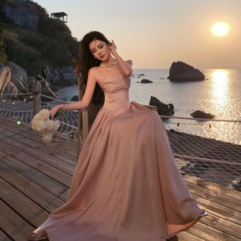 Plain Spaghetti Strap Gown A-Line Evening