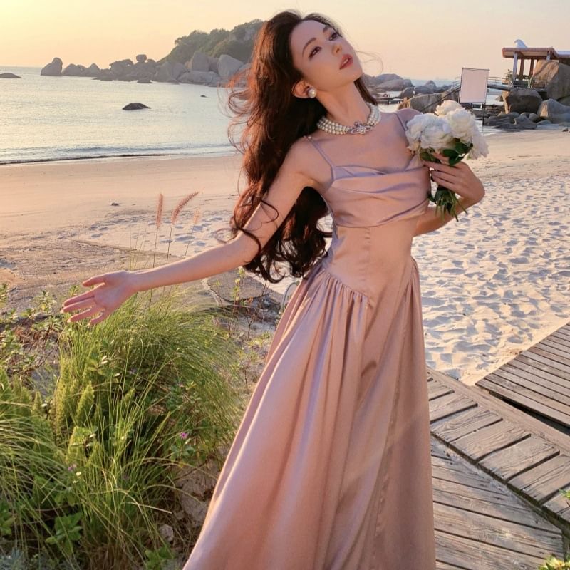 Plain Spaghetti Strap Gown A-Line Evening