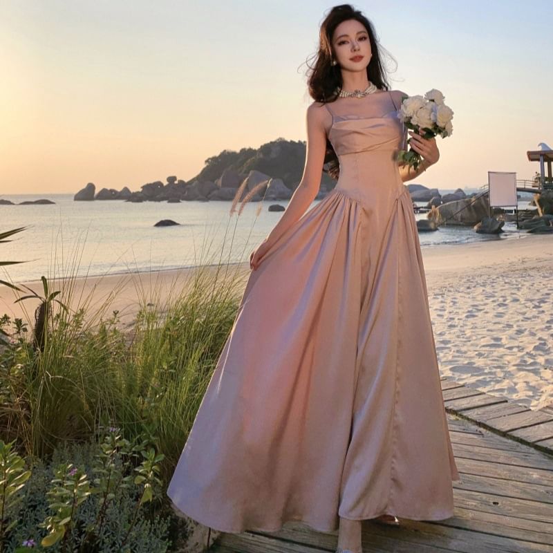 Plain Spaghetti Strap Gown A-Line Evening