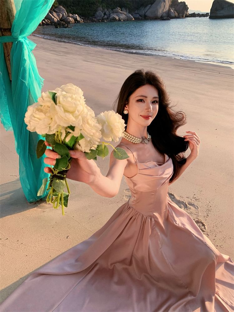 Plain Spaghetti Strap Gown A-Line Evening