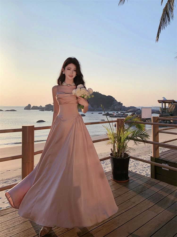 Plain Spaghetti Strap Gown A-Line Evening