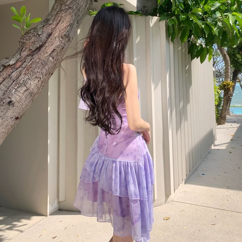 Tie-Dye Strap Dress V-Neck Mini A-Line Spaghetti