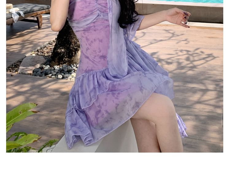 Tie-Dye A-Line Mini Dress Strap V-Neck Spaghetti