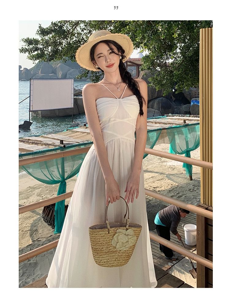 Plain Ruched Maxi Dress A-Line Spaghetti Strap