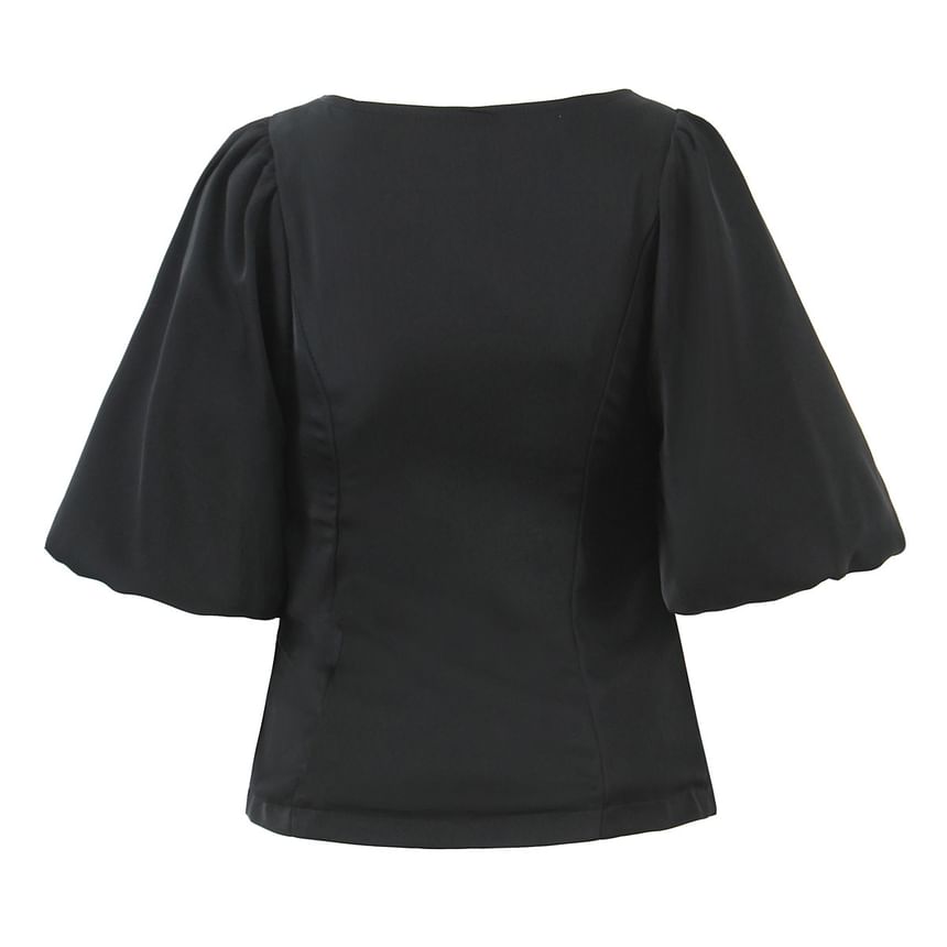 V-Neck Puff Sleeve Lace-Up Blouse & Layered Mini Skirt Set