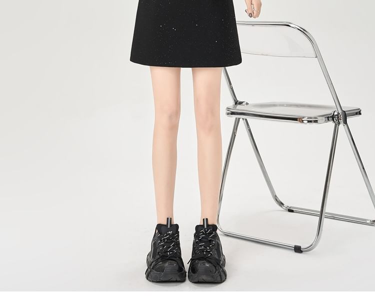 Shimmering Glitter Mini A-Line Skirt with High Rise