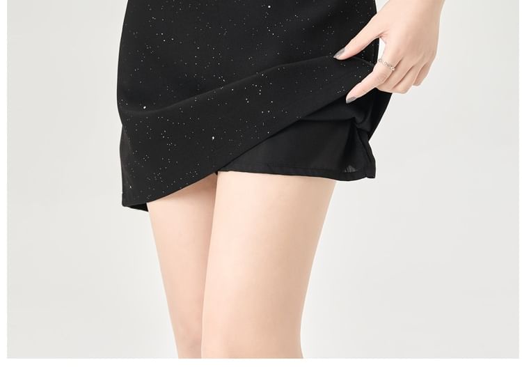 Shimmering Glitter Mini A-Line Skirt with High Rise