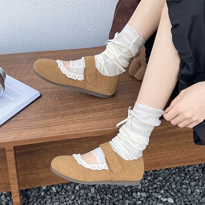 Suede Faux Trim Jane Mary Lace Flats