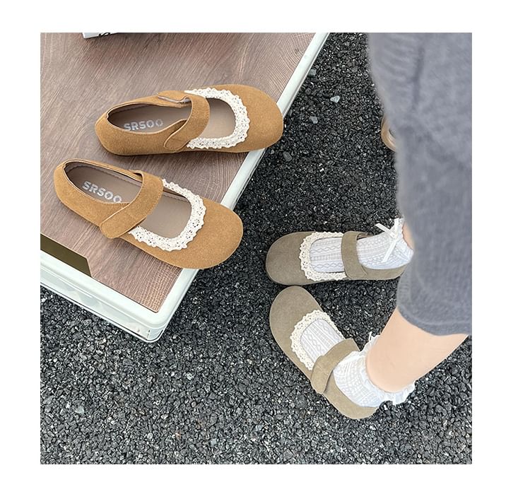 Suede Faux Trim Jane Mary Lace Flats