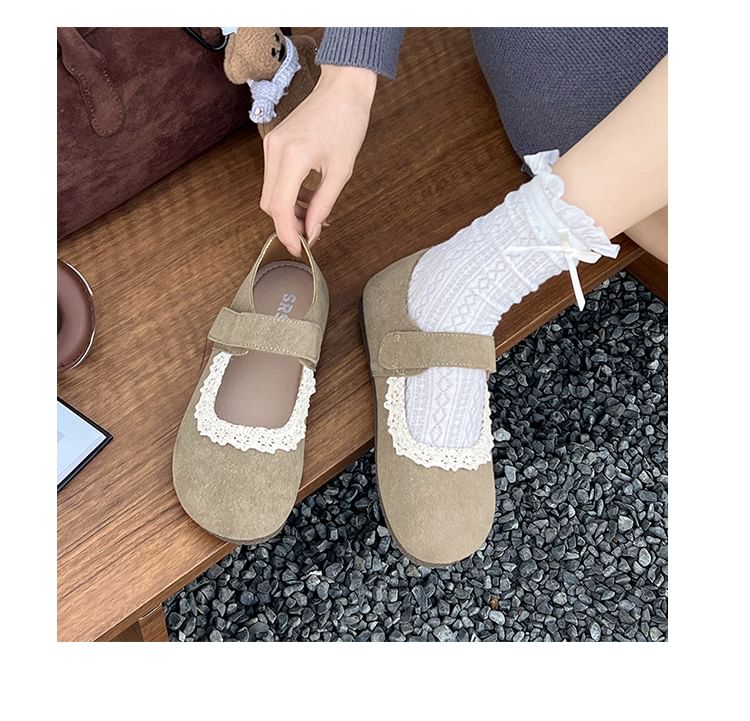 Suede Faux Trim Jane Mary Lace Flats