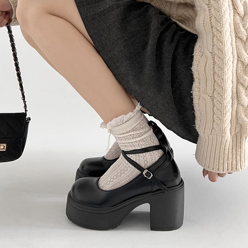 Heel Strap Platform Ankle Pumps Block
